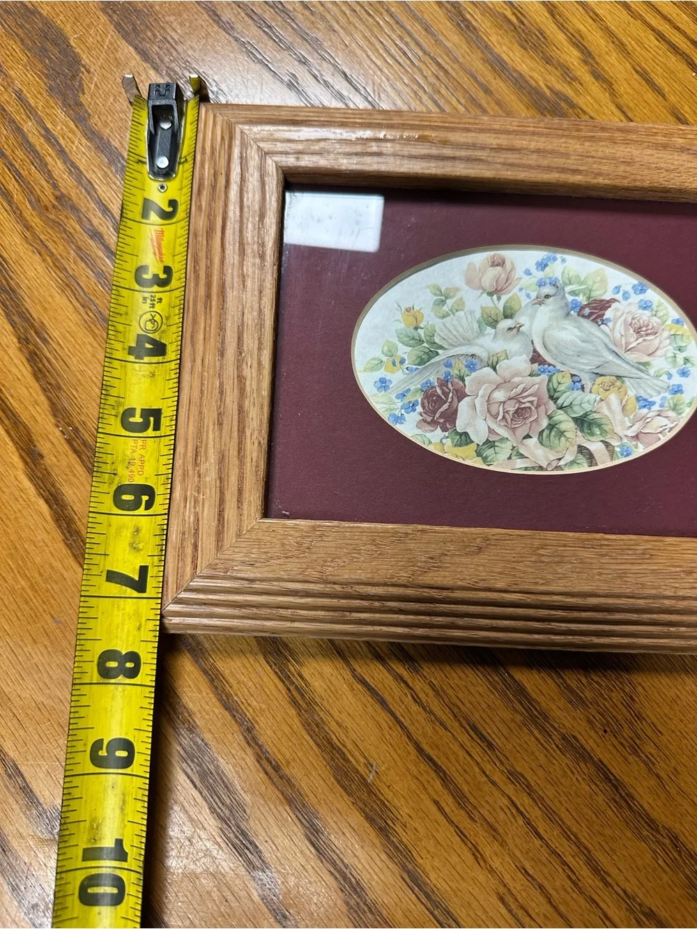 Oak Framed Floral & Dove Print in Oval Mat 7x9”